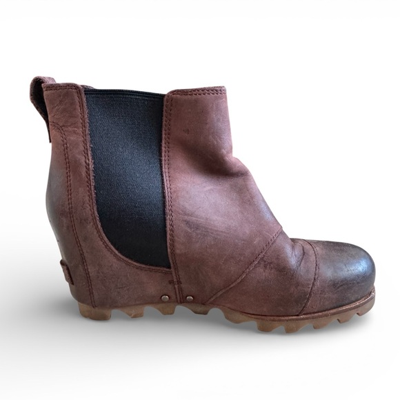 Sorel Lea Wedge Leather Chelsea Boots Lug Sole Gorpcore Streetwear Brown 7.5 - Picture 3 of 8